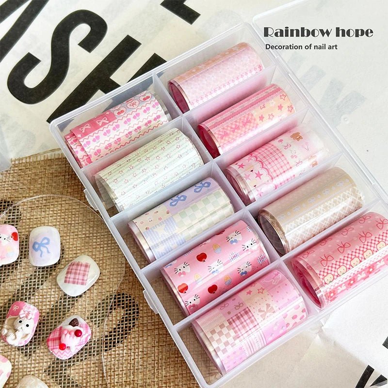 10pcs Charm Nail Foils Adhesive Decals Transfer Paper Stickers Nail Art Decorations Wraps Lids Set of 10 Nail Art Accessories - Paola Center