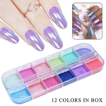 12 Grid Aurora Mermaid Unicorn Pearl Shimmer Mirror AB Chrome Effect Nail Powder - Paola Center