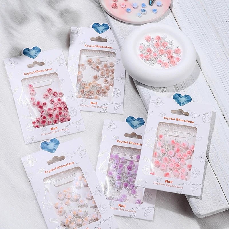 30pcs Flower Nail Charms Pink 3D Roses Flower Charms for Nail Decoration White Pearl Beads for Manicure DIY Nail Art Rhinestones - Paola Center