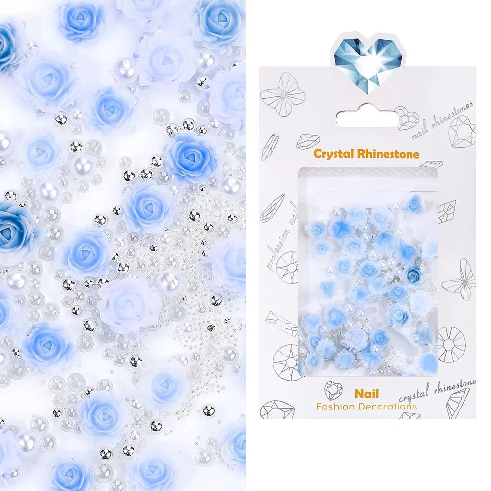 30pcs Flower Nail Charms Pink 3D Roses Flower Charms for Nail Decoration White Pearl Beads for Manicure DIY Nail Art Rhinestones - Paola Center