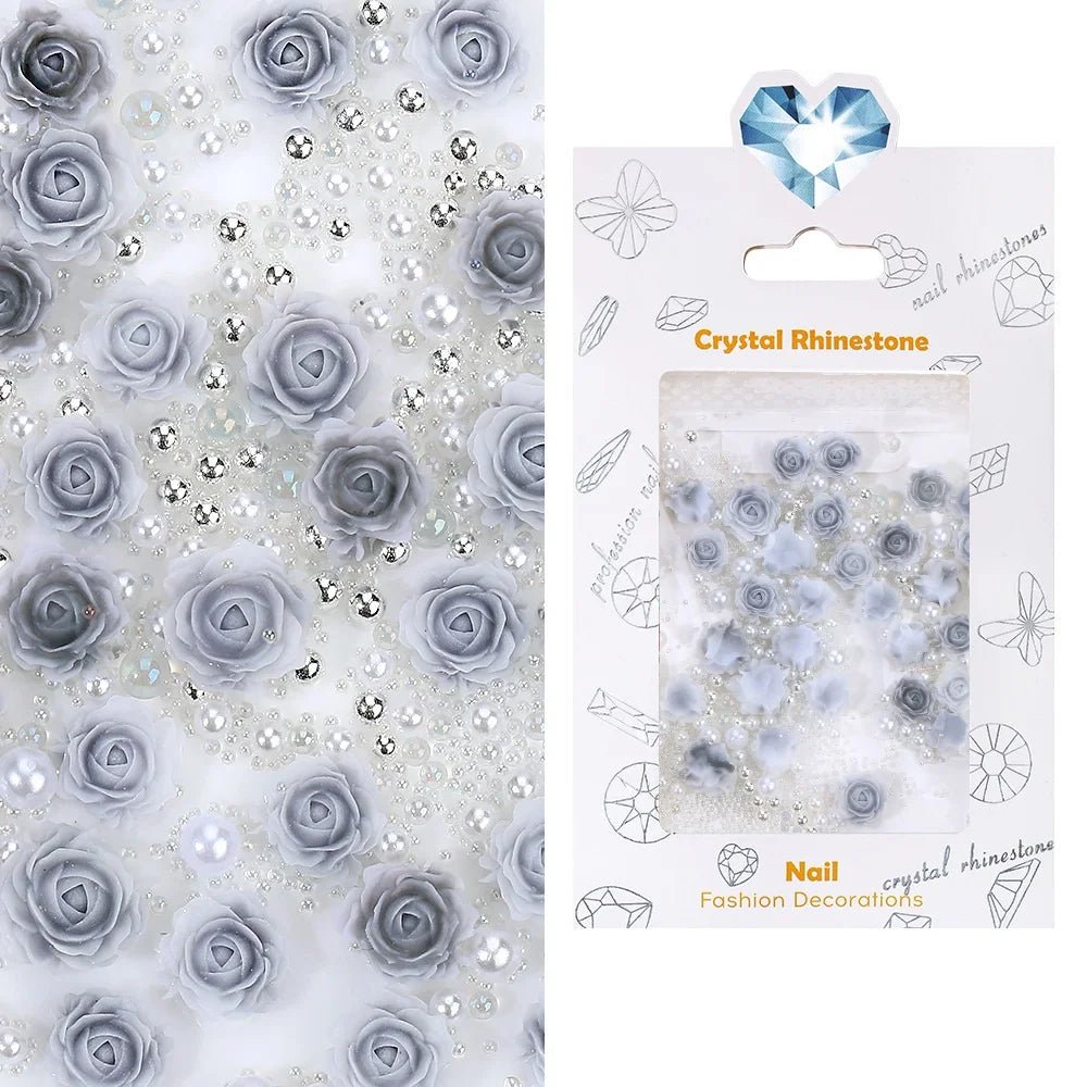 30pcs Flower Nail Charms Pink 3D Roses Flower Charms for Nail Decoration White Pearl Beads for Manicure DIY Nail Art Rhinestones - Paola Center