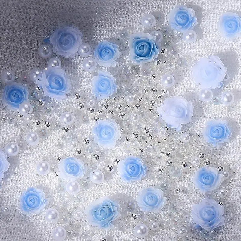 30pcs Flower Nail Charms Pink 3D Roses Flower Charms for Nail Decoration White Pearl Beads for Manicure DIY Nail Art Rhinestones - Paola Center