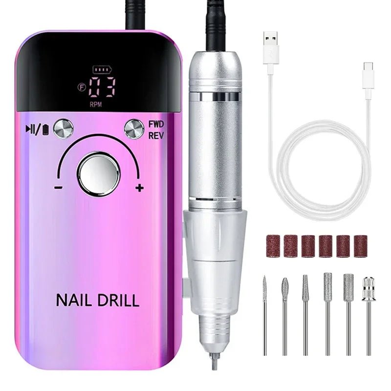 45000RPM Nail Drill Machine With Low Noise Portable Nail Drill Machine Rechargeable Nail Sander File For Manicure Salon Tool - Paola Center