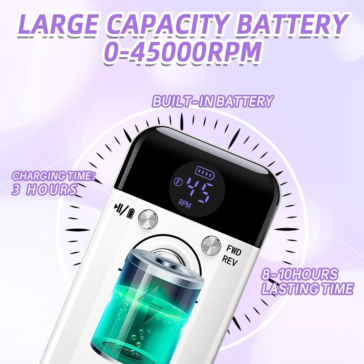 45000RPM Nail Drill Machine With Low Noise Portable Nail Drill Machine Rechargeable Nail Sander File For Manicure Salon Tool - Paola Center