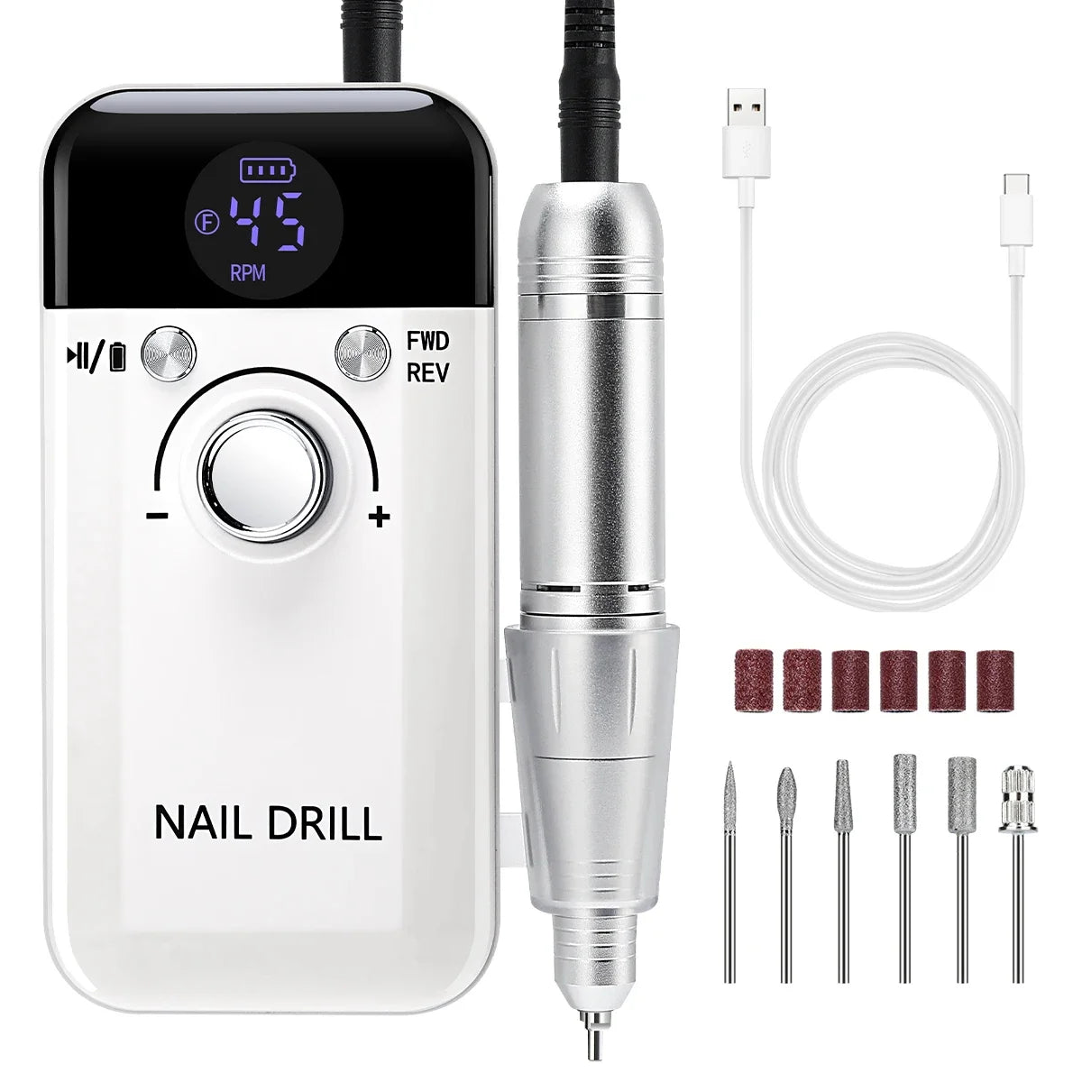 45000RPM Nail Drill Machine With Low Noise Portable Nail Drill Machine Rechargeable Nail Sander File For Manicure Salon Tool - Paola Center