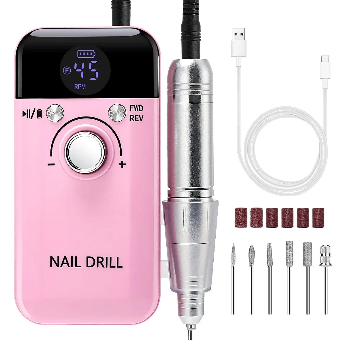 45000RPM Nail Drill Machine With Low Noise Portable Nail Drill Machine Rechargeable Nail Sander File For Manicure Salon Tool - Paola Center