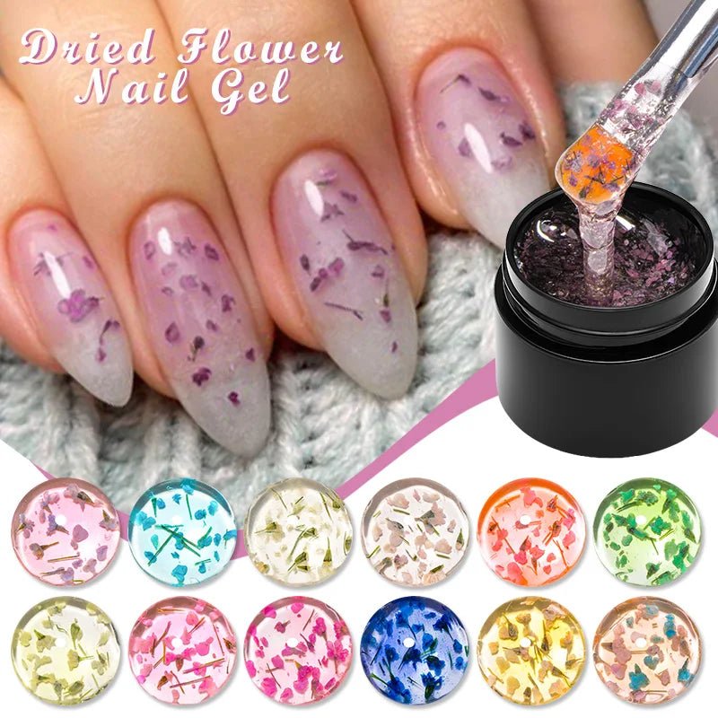 5ml Pink Dried Flower Nail Gel Polish Semi Permanent Natural Flower Fairy Nail Art Gel Soak Off UV Painting Varnishes For Nails - Paola Center
