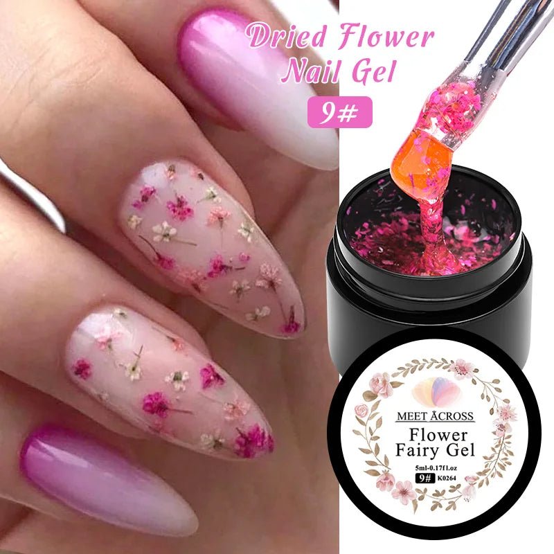 5ml Pink Dried Flower Nail Gel Polish Semi Permanent Natural Flower Fairy Nail Art Gel Soak Off UV Painting Varnishes For Nails - Paola Center