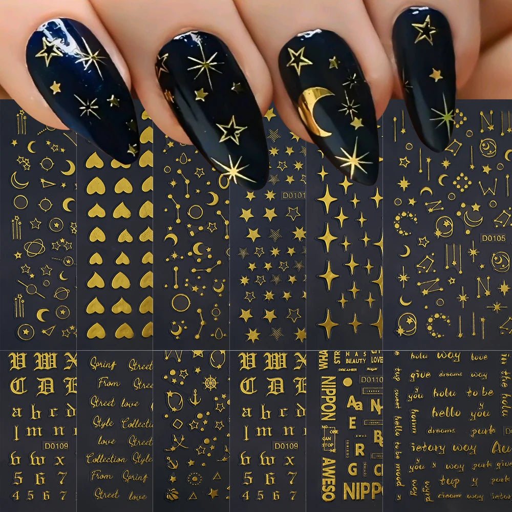 6pcs/set High Gloss Reflective Nail Sticker Gold Silver Aurora Wave Lines 3D Self - Adhesive Nail Art Decal Design Manicure Tool - Paola Center