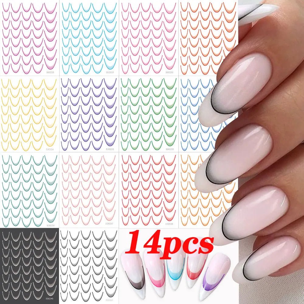 6pcs/set High Gloss Reflective Nail Sticker Gold Silver Aurora Wave Lines 3D Self - Adhesive Nail Art Decal Design Manicure Tool - Paola Center