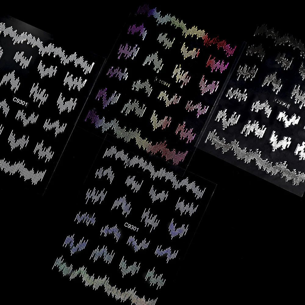 6pcs/set High Gloss Reflective Nail Sticker Gold Silver Aurora Wave Lines 3D Self - Adhesive Nail Art Decal Design Manicure Tool - Paola Center