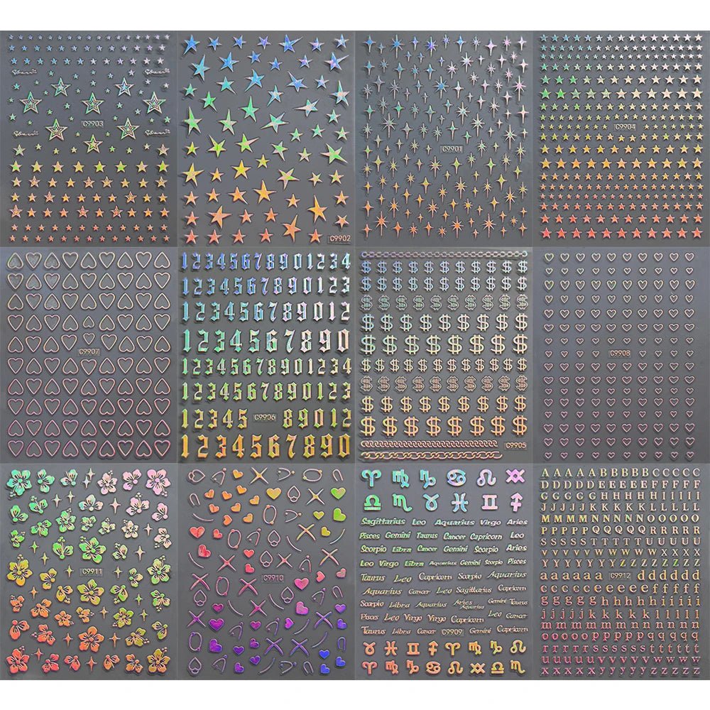 6pcs/set High Gloss Reflective Nail Sticker Gold Silver Aurora Wave Lines 3D Self - Adhesive Nail Art Decal Design Manicure Tool - Paola Center