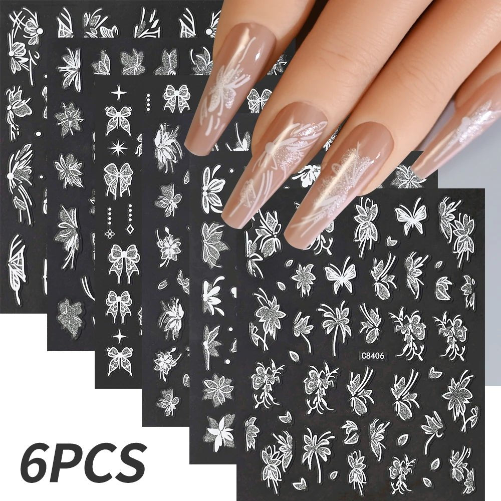 6pcs/set High Gloss Reflective Nail Sticker Gold Silver Aurora Wave Lines 3D Self - Adhesive Nail Art Decal Design Manicure Tool - Paola Center