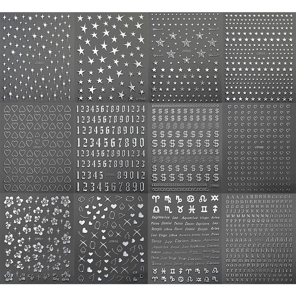 6pcs/set High Gloss Reflective Nail Sticker Gold Silver Aurora Wave Lines 3D Self - Adhesive Nail Art Decal Design Manicure Tool - Paola Center