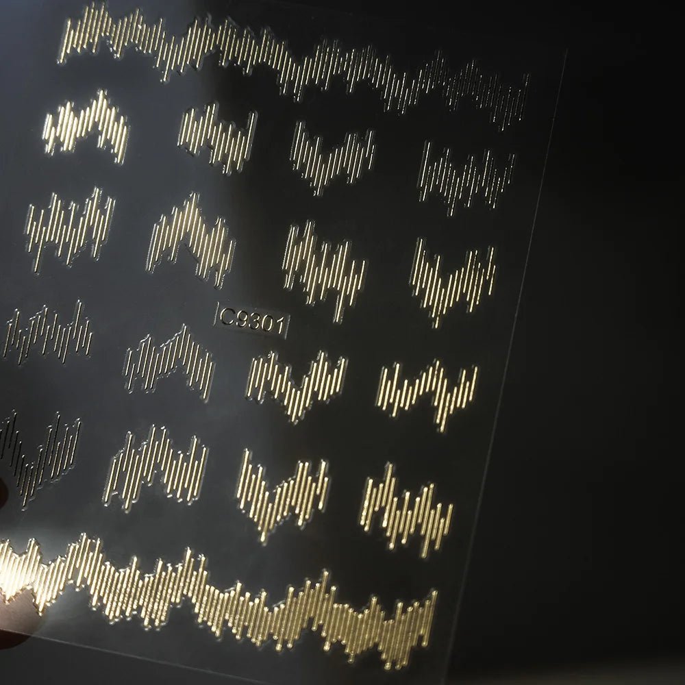 6pcs/set High Gloss Reflective Nail Sticker Gold Silver Aurora Wave Lines 3D Self - Adhesive Nail Art Decal Design Manicure Tool - Paola Center