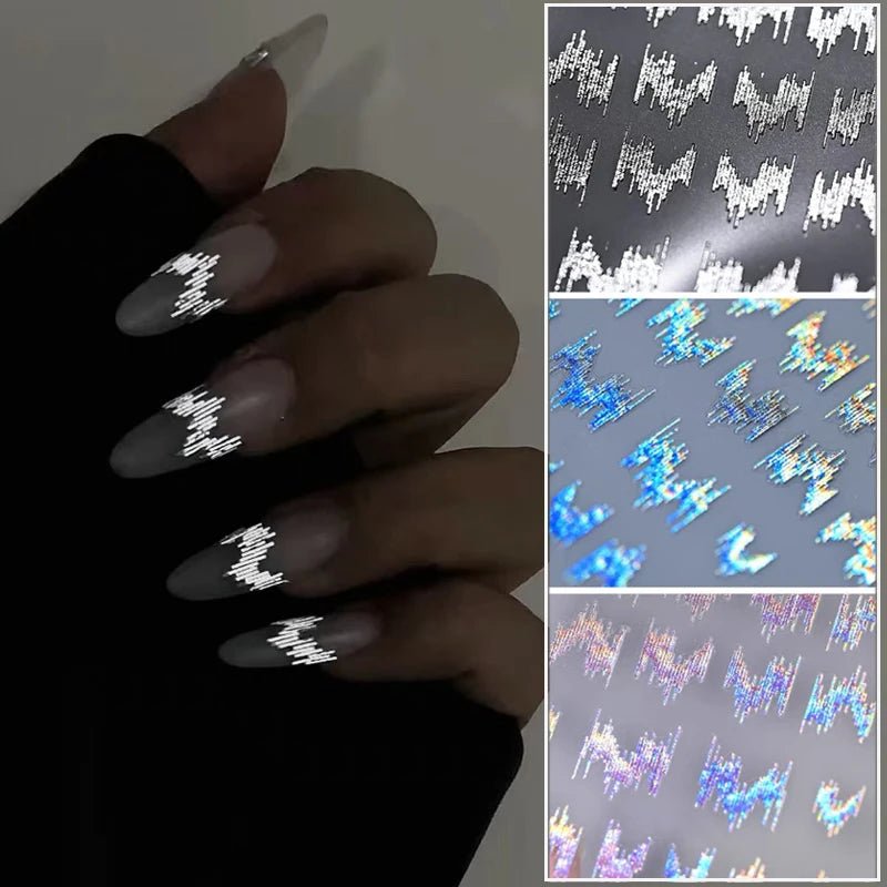 6pcs/set High Gloss Reflective Nail Sticker Gold Silver Aurora Wave Lines 3D Self - Adhesive Nail Art Decal Design Manicure Tool - Paola Center
