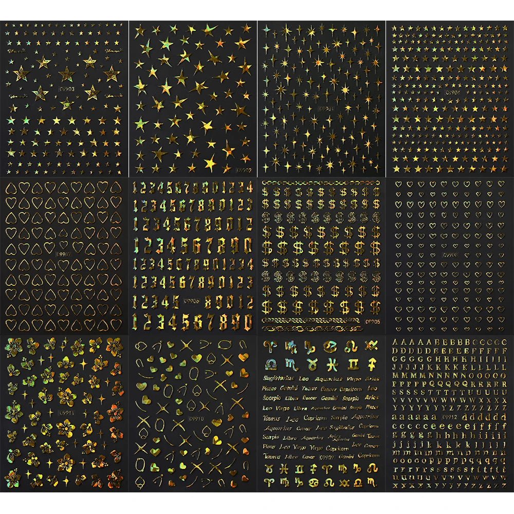 6pcs/set High Gloss Reflective Nail Sticker Gold Silver Aurora Wave Lines 3D Self - Adhesive Nail Art Decal Design Manicure Tool - Paola Center