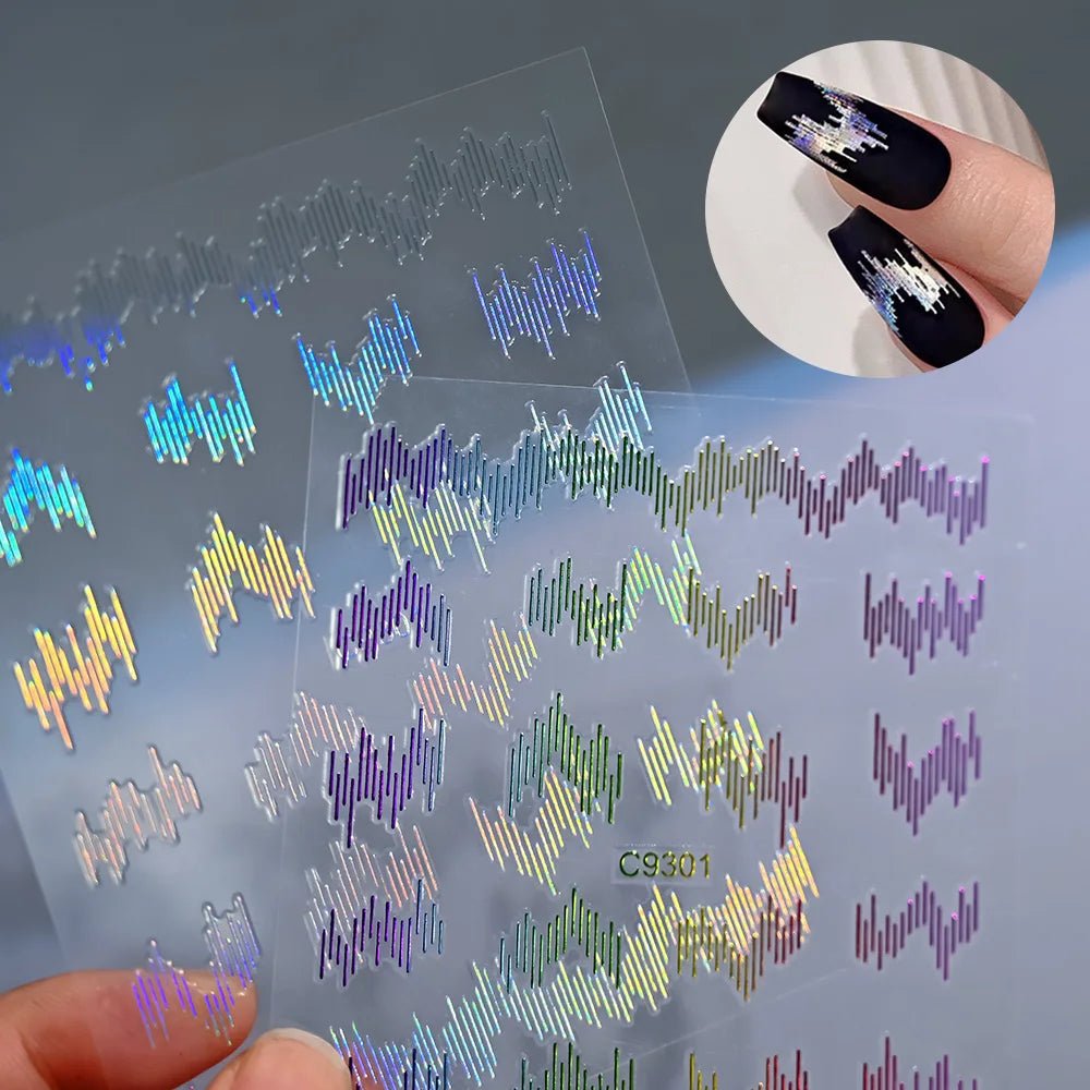 6pcs/set High Gloss Reflective Nail Sticker Gold Silver Aurora Wave Lines 3D Self - Adhesive Nail Art Decal Design Manicure Tool - Paola Center