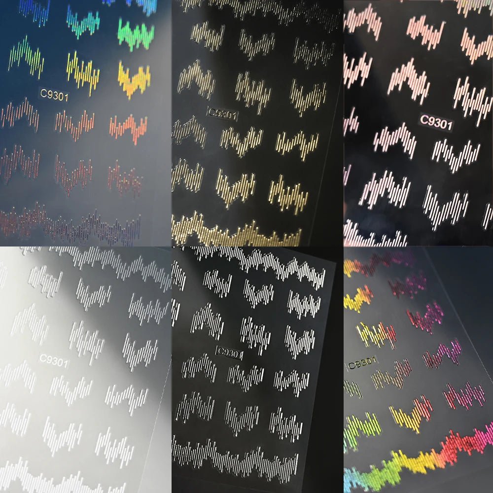 6pcs/set High Gloss Reflective Nail Sticker Gold Silver Aurora Wave Lines 3D Self - Adhesive Nail Art Decal Design Manicure Tool - Paola Center