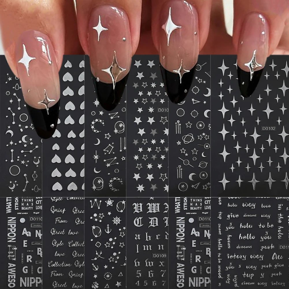 6pcs/set High Gloss Reflective Nail Sticker Gold Silver Aurora Wave Lines 3D Self - Adhesive Nail Art Decal Design Manicure Tool - Paola Center