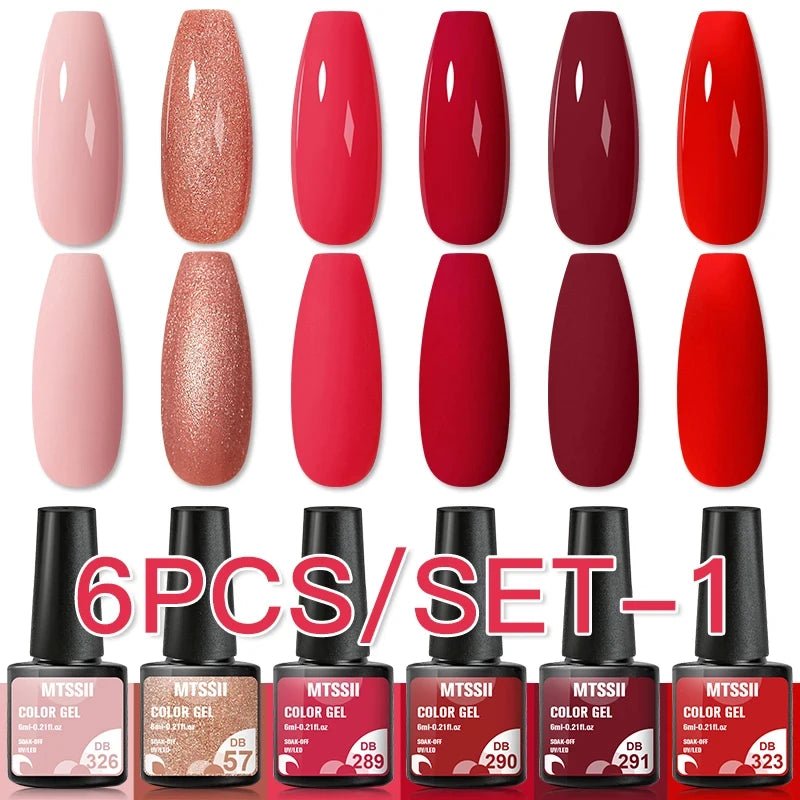 6Pcs/Set Purple Glitter Bright Gel Nail Polish Set Semi Permanent Spring Summer Colors Series Soak Off UV Nail Art Gel Varnish - Paola Center