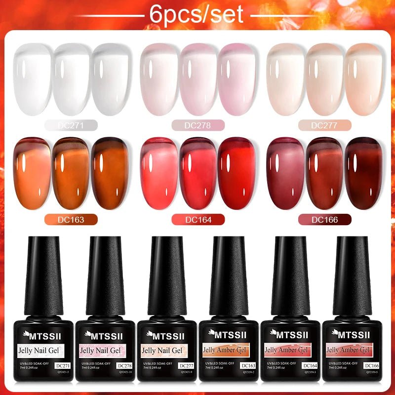 6Pcs/Set Purple Glitter Bright Gel Nail Polish Set Semi Permanent Spring Summer Colors Series Soak Off UV Nail Art Gel Varnish - Paola Center