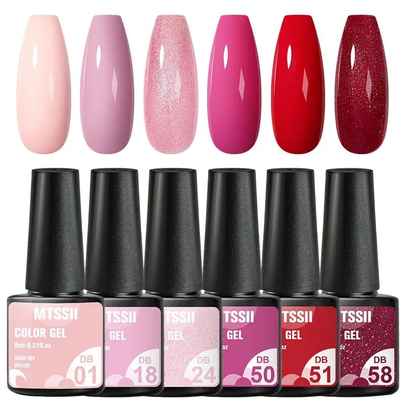 6Pcs/Set Purple Glitter Bright Gel Nail Polish Set Semi Permanent Spring Summer Colors Series Soak Off UV Nail Art Gel Varnish - Paola Center