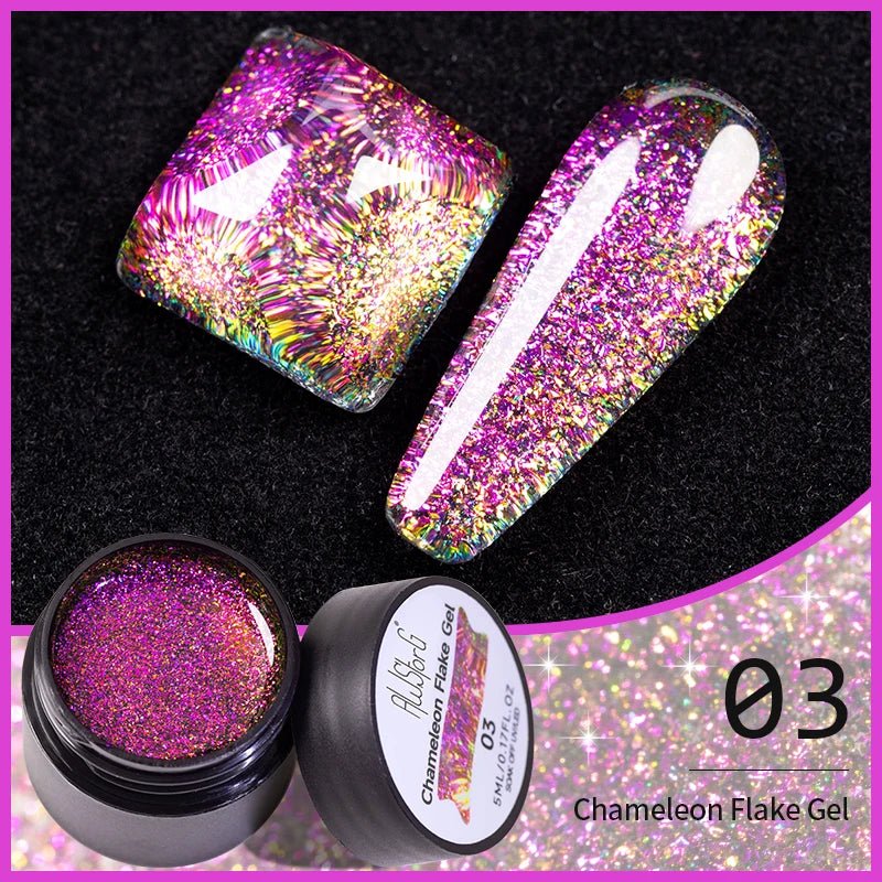 BOZLIN Chameleon Flake Gel Nail Polish Spring Color Sparkling Sequins Soak Off UV Glitter Gel Varnish Nail Art Decoration 5ML - Paola Center
