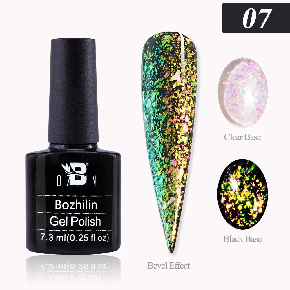 BOZLIN Chameleon Flake Gel Nail Polish Spring Color Sparkling Sequins Soak Off UV Glitter Gel Varnish Nail Art Decoration 5ML - Paola Center