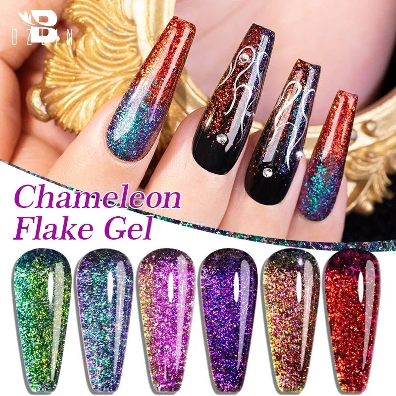 BOZLIN Chameleon Flake Gel Nail Polish Spring Color Sparkling Sequins Soak Off UV Glitter Gel Varnish Nail Art Decoration 5ML - Paola Center