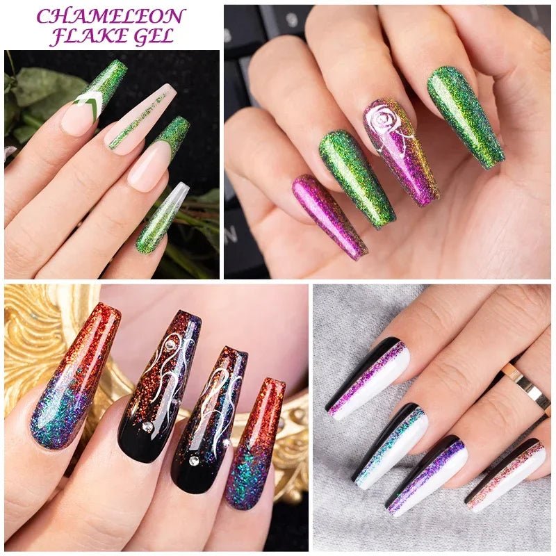 BOZLIN Chameleon Flake Gel Nail Polish Spring Color Sparkling Sequins Soak Off UV Glitter Gel Varnish Nail Art Decoration 5ML - Paola Center