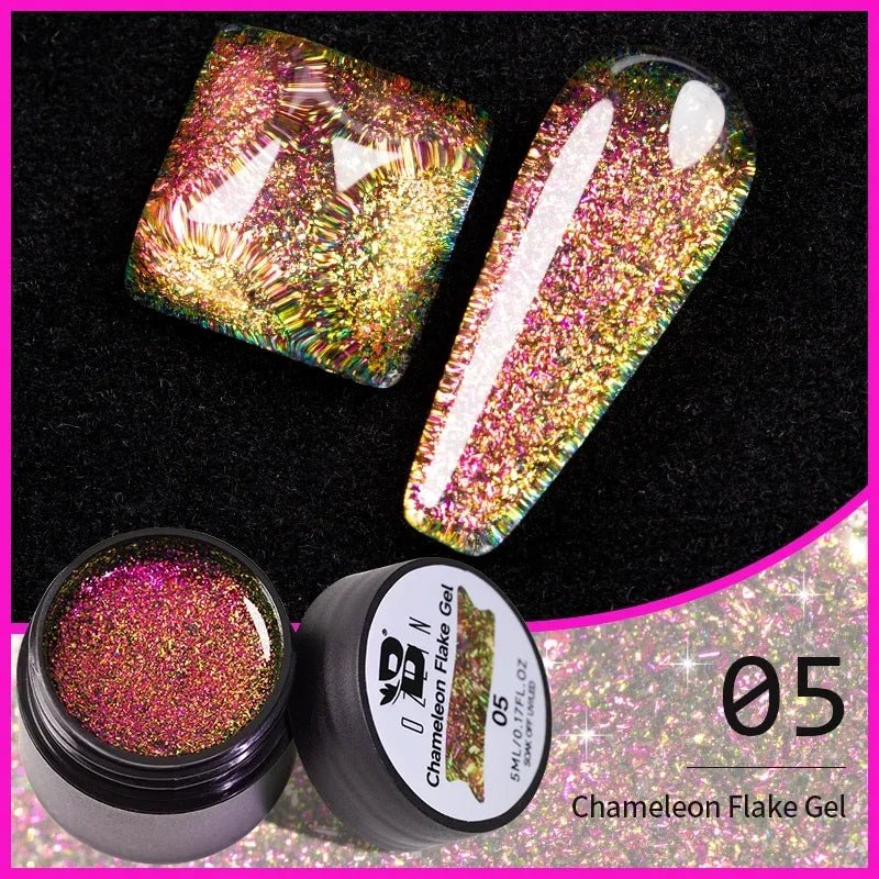 BOZLIN Chameleon Flake Gel Nail Polish Spring Color Sparkling Sequins Soak Off UV Glitter Gel Varnish Nail Art Decoration 5ML - Paola Center