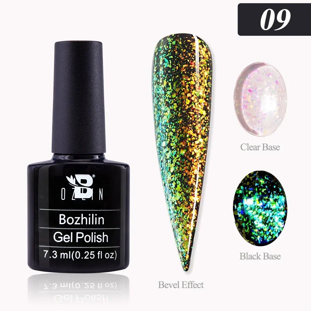 BOZLIN Chameleon Flake Gel Nail Polish Spring Color Sparkling Sequins Soak Off UV Glitter Gel Varnish Nail Art Decoration 5ML - Paola Center