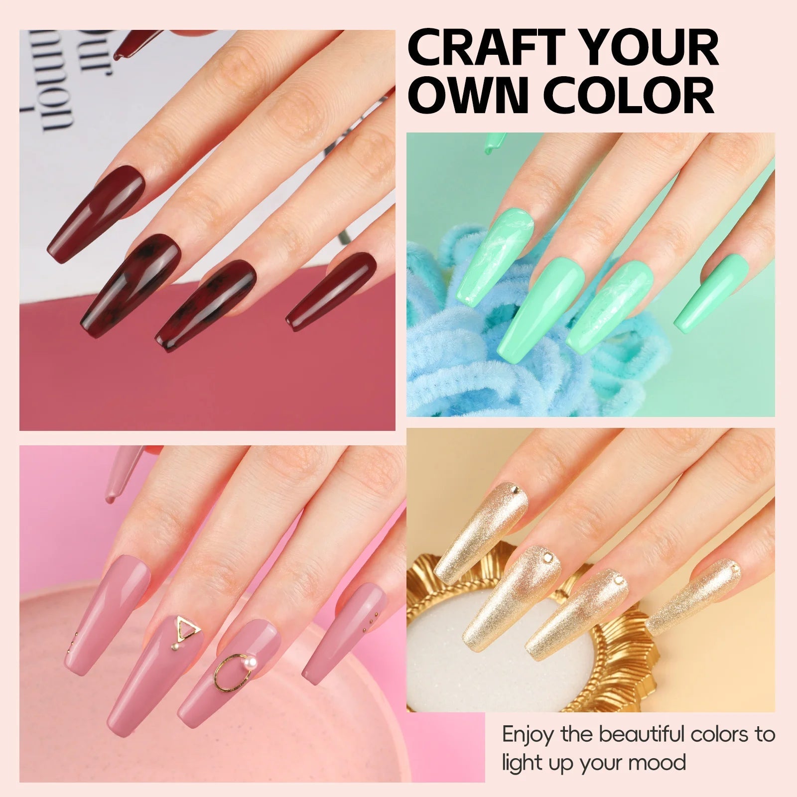 Luxury nails in various colors showcasing Hailey Bieber nails style with nail art supplies for creative designs
