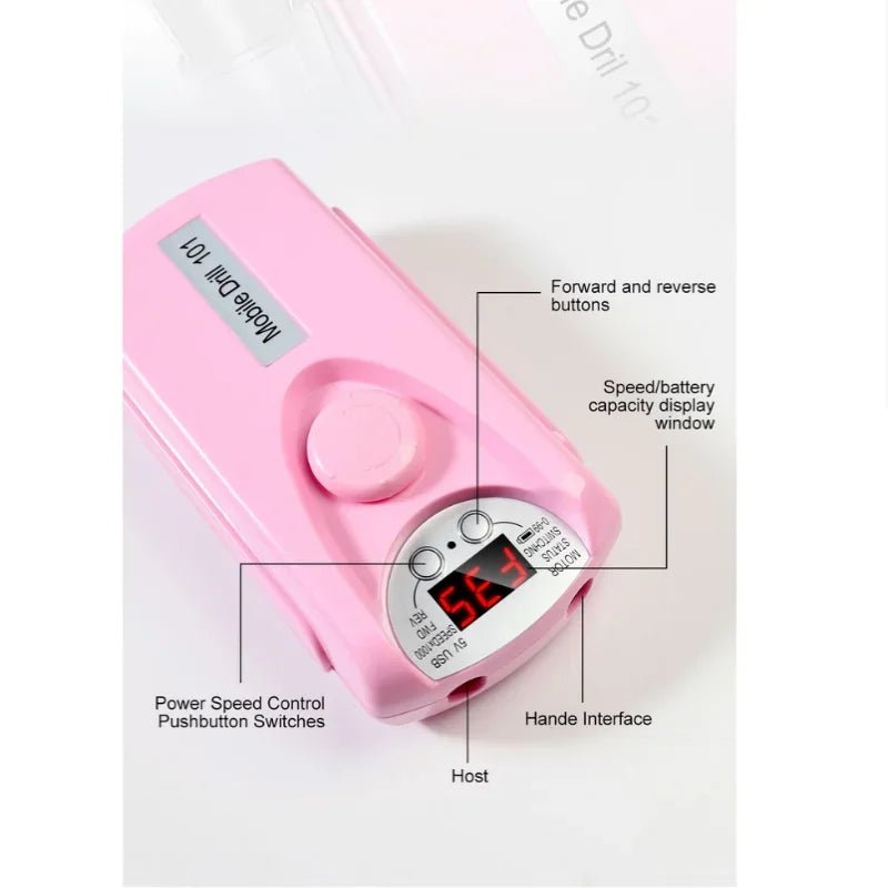 Electric Nail Drill Machine Professional Nail Drills For Gel Nail Polish Rechargeable Portable Nail File, Manicure Tool 35000RPM - Paola Center