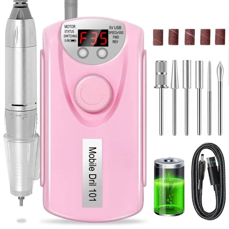 Electric Nail Drill Machine Professional Nail Drills For Gel Nail Polish Rechargeable Portable Nail File, Manicure Tool 35000RPM - Paola Center