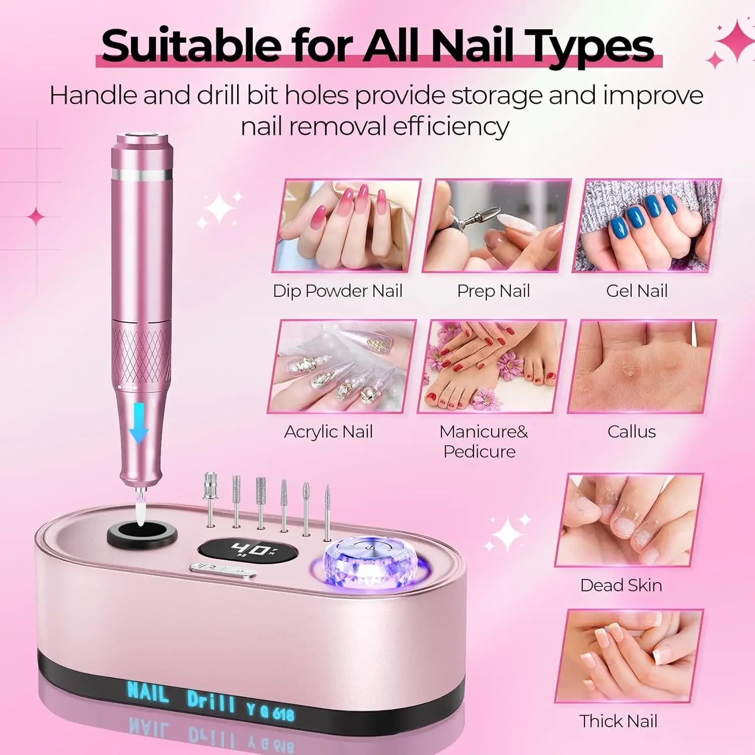 Electric Nail Drill Professional 40000RPM Electric Nail File Kit Nail Drill Machine with LCD Display for Acrylic Gel Nail - Paola Center