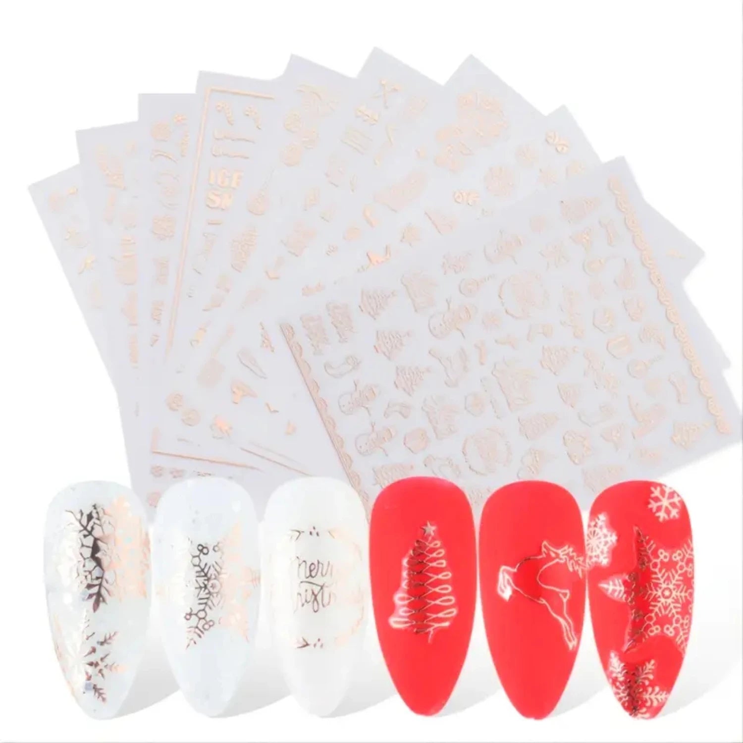 Festive Christmas Self - Adhesive Nail Decal Stickers with Snowflake, Snowman, Santa Claus, Tree, Rose - Golden Winter Nail Art De - Paola Center