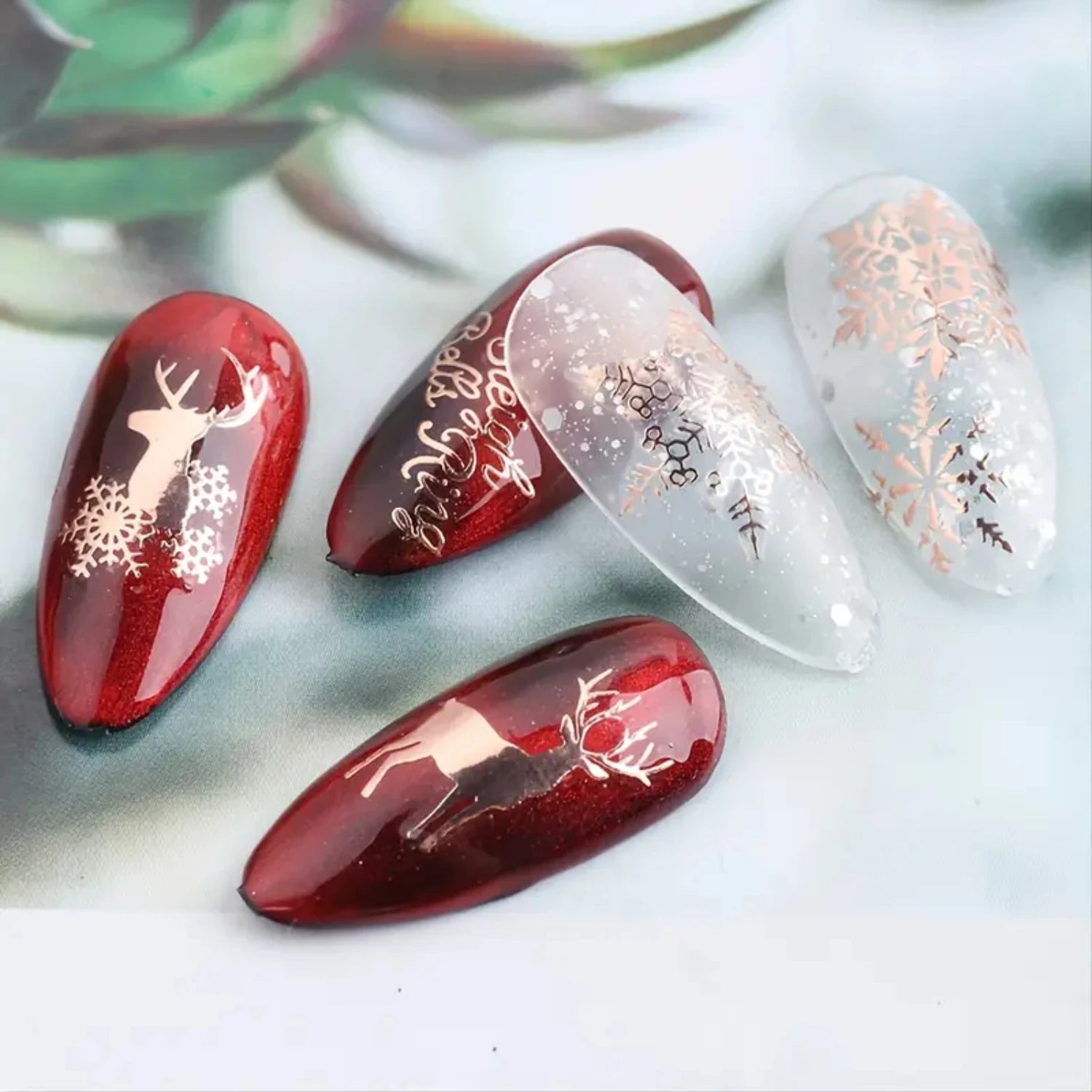 Festive Christmas Self - Adhesive Nail Decal Stickers with Snowflake, Snowman, Santa Claus, Tree, Rose - Golden Winter Nail Art De - Paola Center