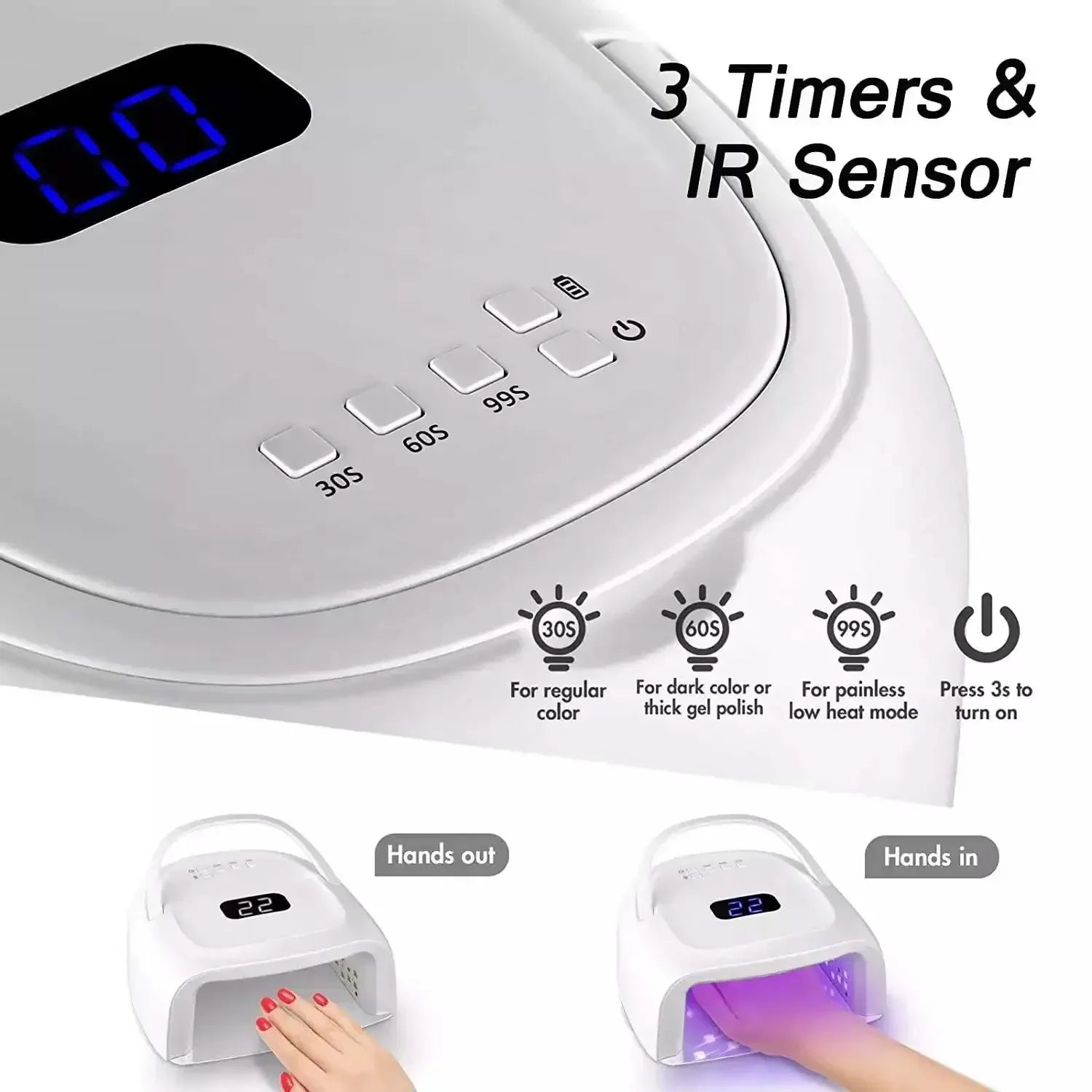 Paola Center Rechargeable Nail Lamp with 3 timers and IR sensor for gel polish curing