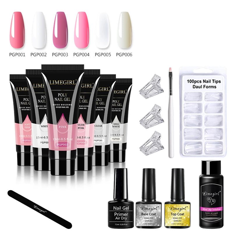 limegirl 15ml Extension Nail Gel Set 6W LED Lamp Full Manicure Set Finger Extend Mold Nail Kit All For Quick Extension Tool Kit - Paola Center