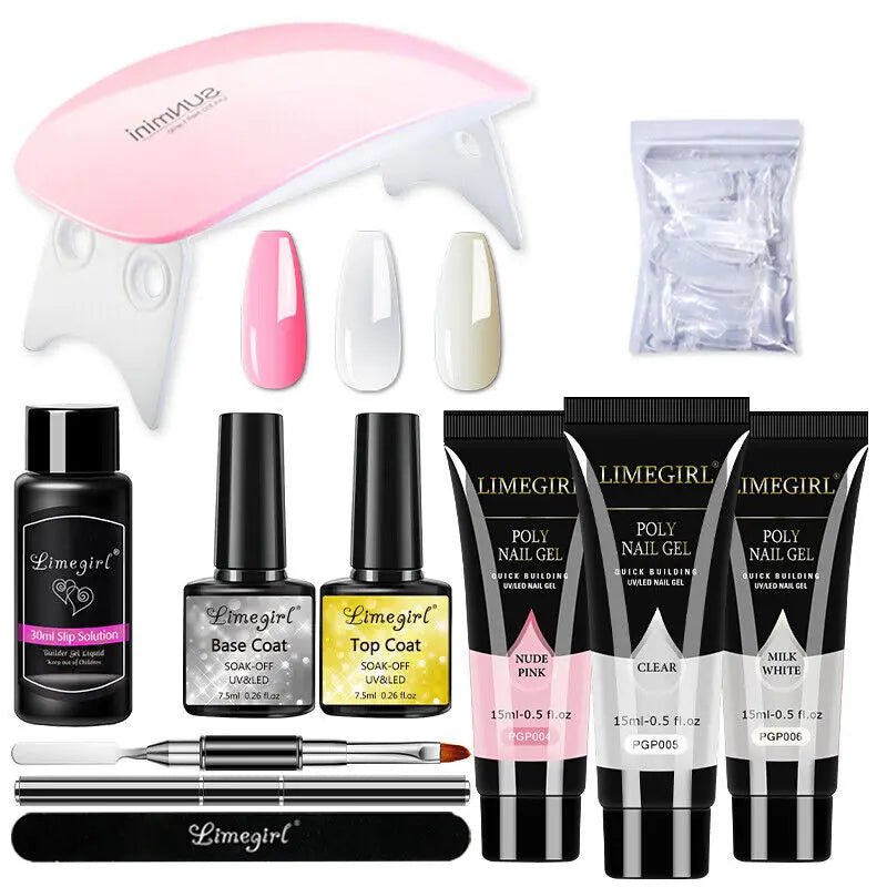 limegirl 15ml Extension Nail Gel Set 6W LED Lamp Full Manicure Set Finger Extend Mold Nail Kit All For Quick Extension Tool Kit - Paola Center