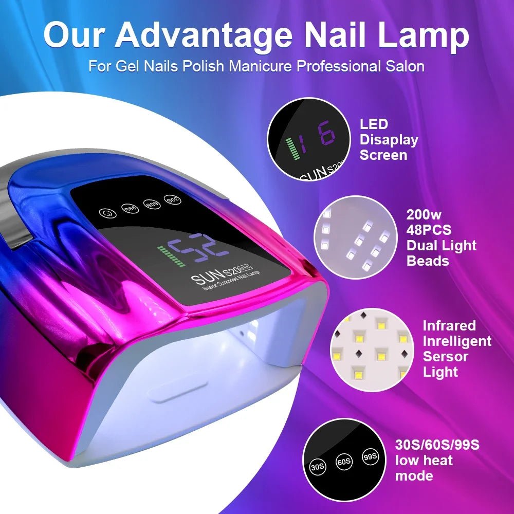 Luxury nails drying with Paola Center Nail Lamp featuring LED display and dual light beads for fancy nails