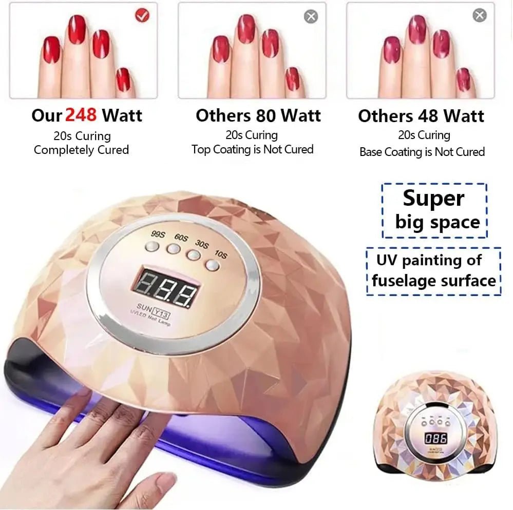 SUNUV UV LED Nail Lamp for Luxury Nails with 248W power for fast curing and large space for nail art supplies