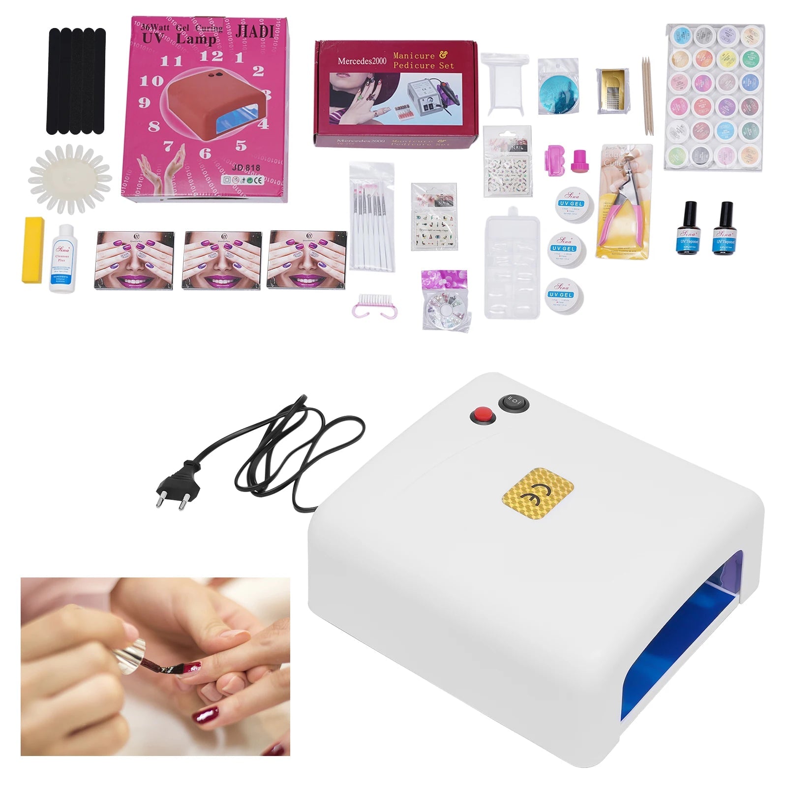 Luxury nails kit by Paola Center with UV lamp and Hailey Bieber nails art supplies for perfect nail designs
