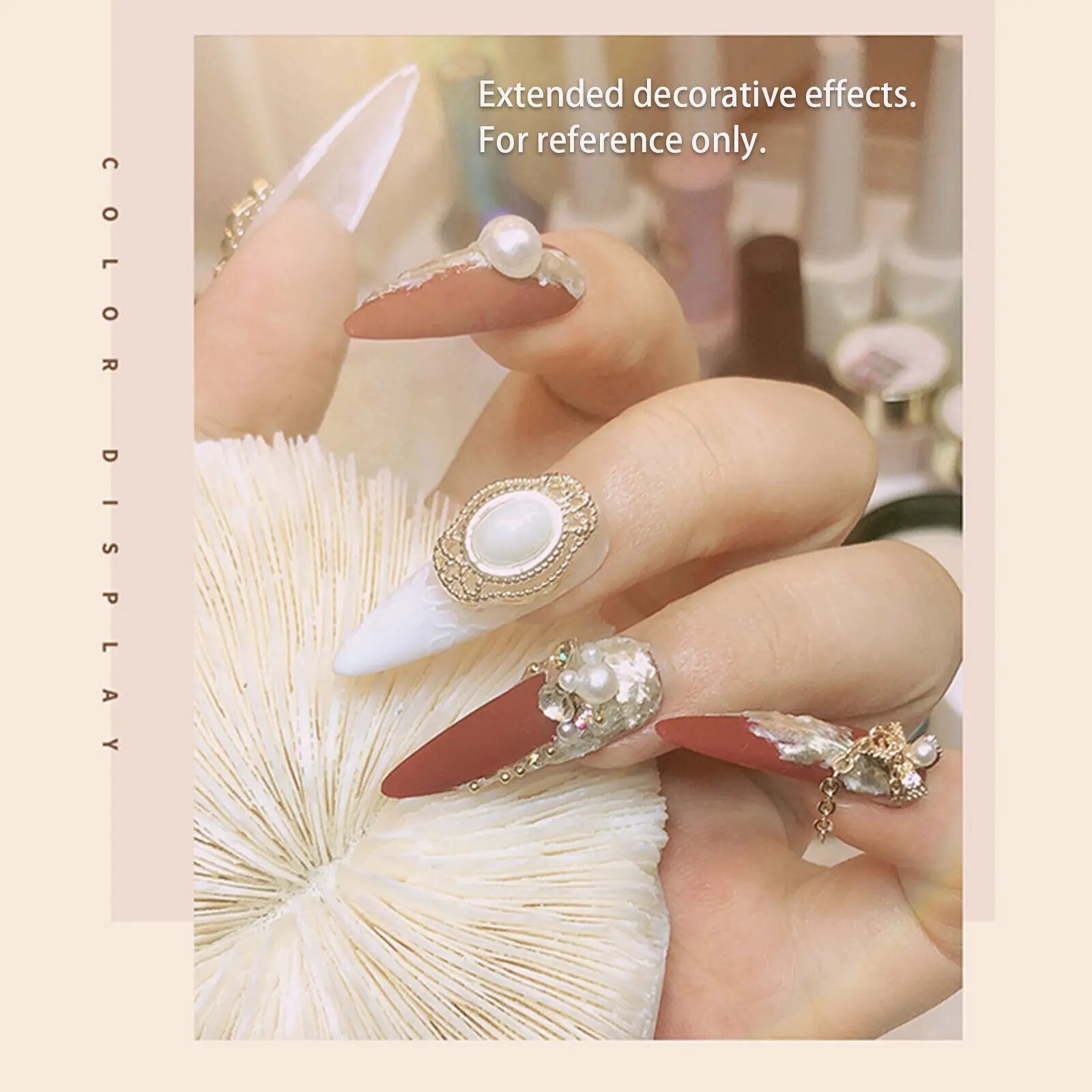 Luxury nails featuring intricate designs and embellishments for stunning nail art supplies inspired by Hailey Bieber nails