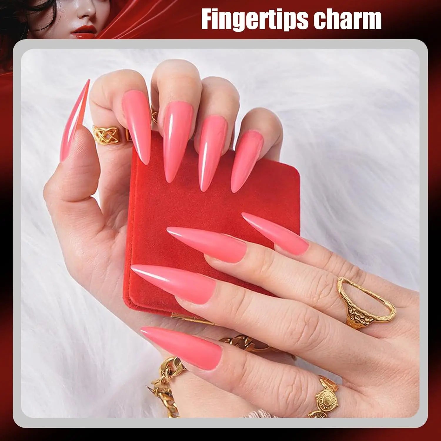 Luxury nails in pink with pointed tips, perfect for Hailey Bieber nails and nail art supplies.