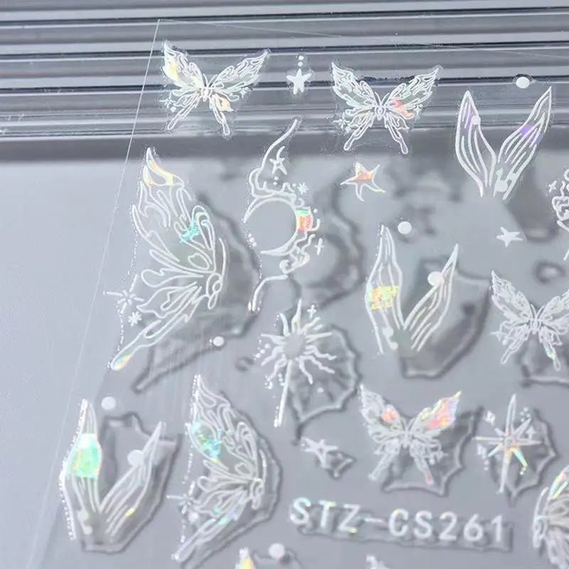 Luxury nails nail art supplies with holographic butterfly designs for Hailey Bieber nails enthusiasts
