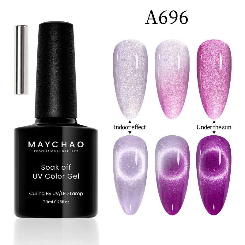 MAYCHAO 12ML Cat Eye Gel Nail Polish With Magnet Soak off UV Holographic Magnetic Rainbow Gel Polish for Nail Art DIY Manicure - Paola Center
