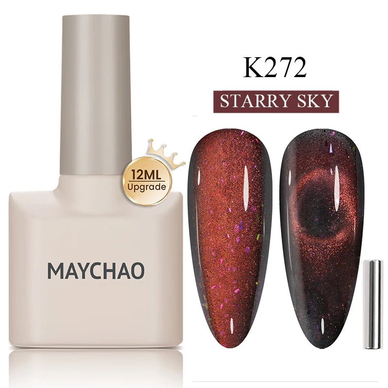 MAYCHAO 12ML Cat Eye Gel Nail Polish With Magnet Soak off UV Holographic Magnetic Rainbow Gel Polish for Nail Art DIY Manicure - Paola Center